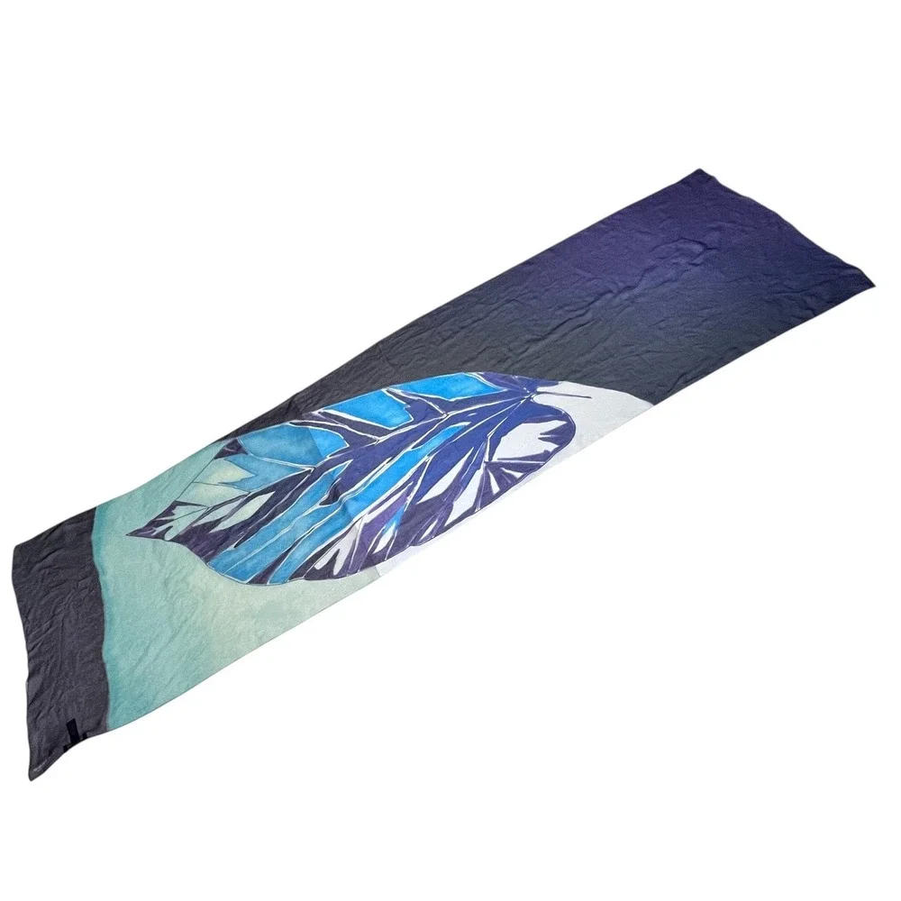 Worth New York Silk Scarf Large Leaf Print 72x21 Colorblock Blue‎ Purple